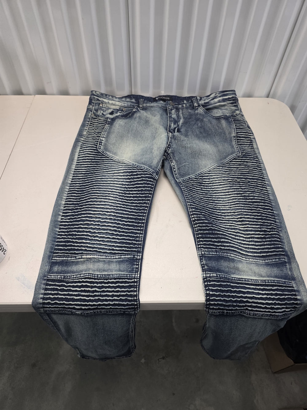 Rocawear Acid Wash Blue Distressed Moto Biker Ribbed Jeans Men's Size 40x34